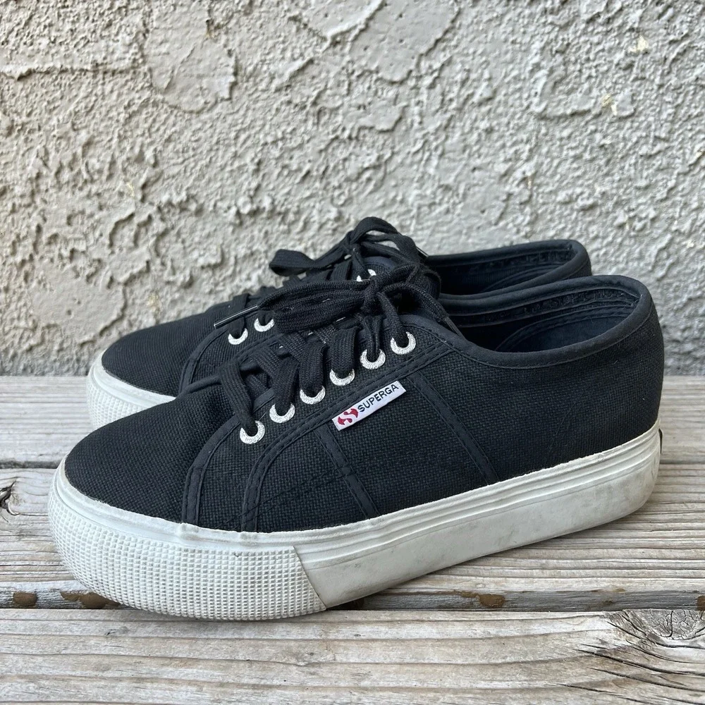 Superga Shoes Unisex Men Size 7 Women Size 8.5 2790 Low-Top Black Platform Y2K